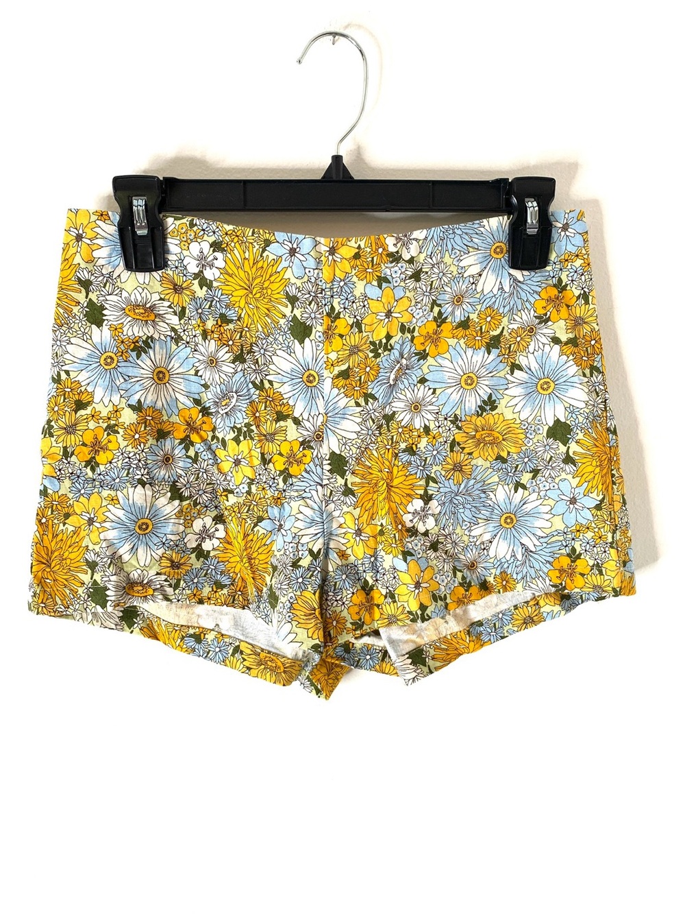 Urban Outfitters Linen Blend Retro Floral High Rise Shorts Yellow Blue